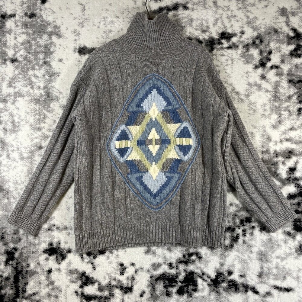 Vintage Express Hand Knitted Sweater Womens Size Medium Shetland‎ Wool Geometric
